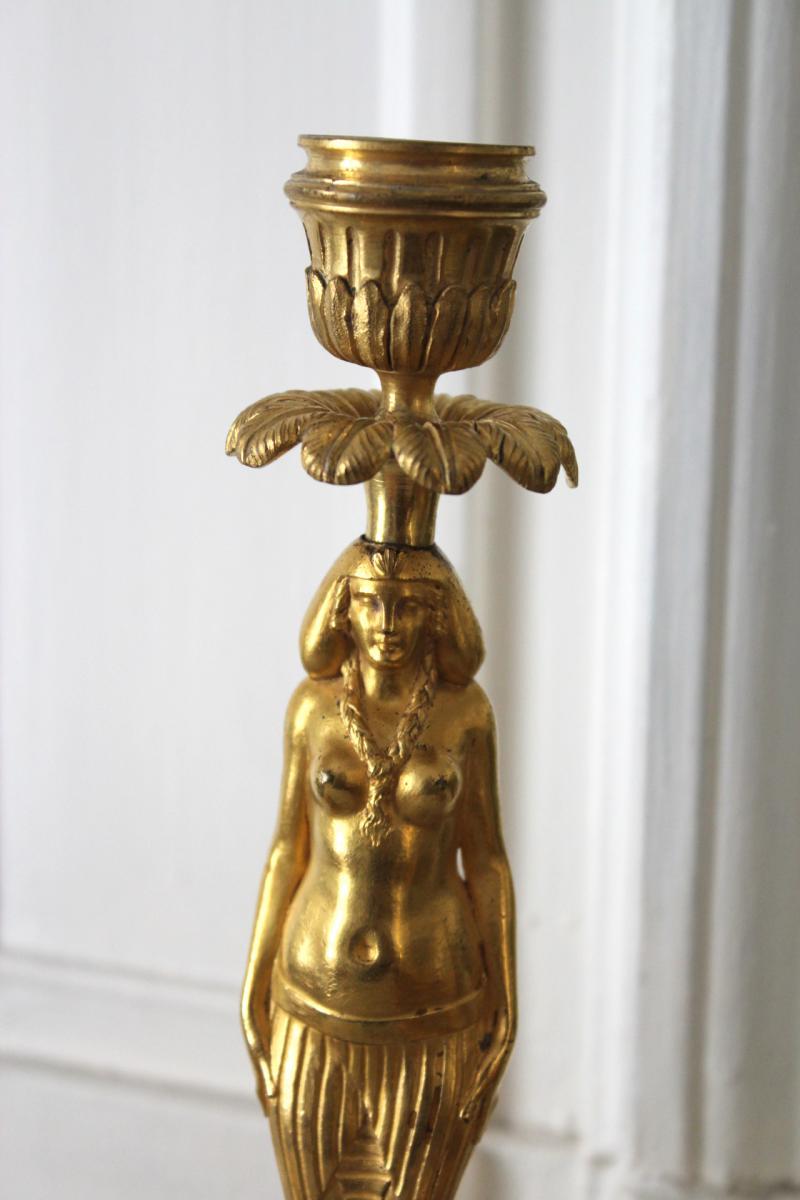 A Pair Of Swedish Ormolu Bronze And Porphyry Candlesticks Circa 1800-photo-2