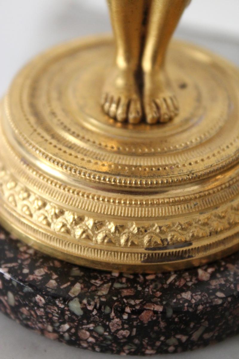 A Pair Of Swedish Ormolu Bronze And Porphyry Candlesticks Circa 1800-photo-4