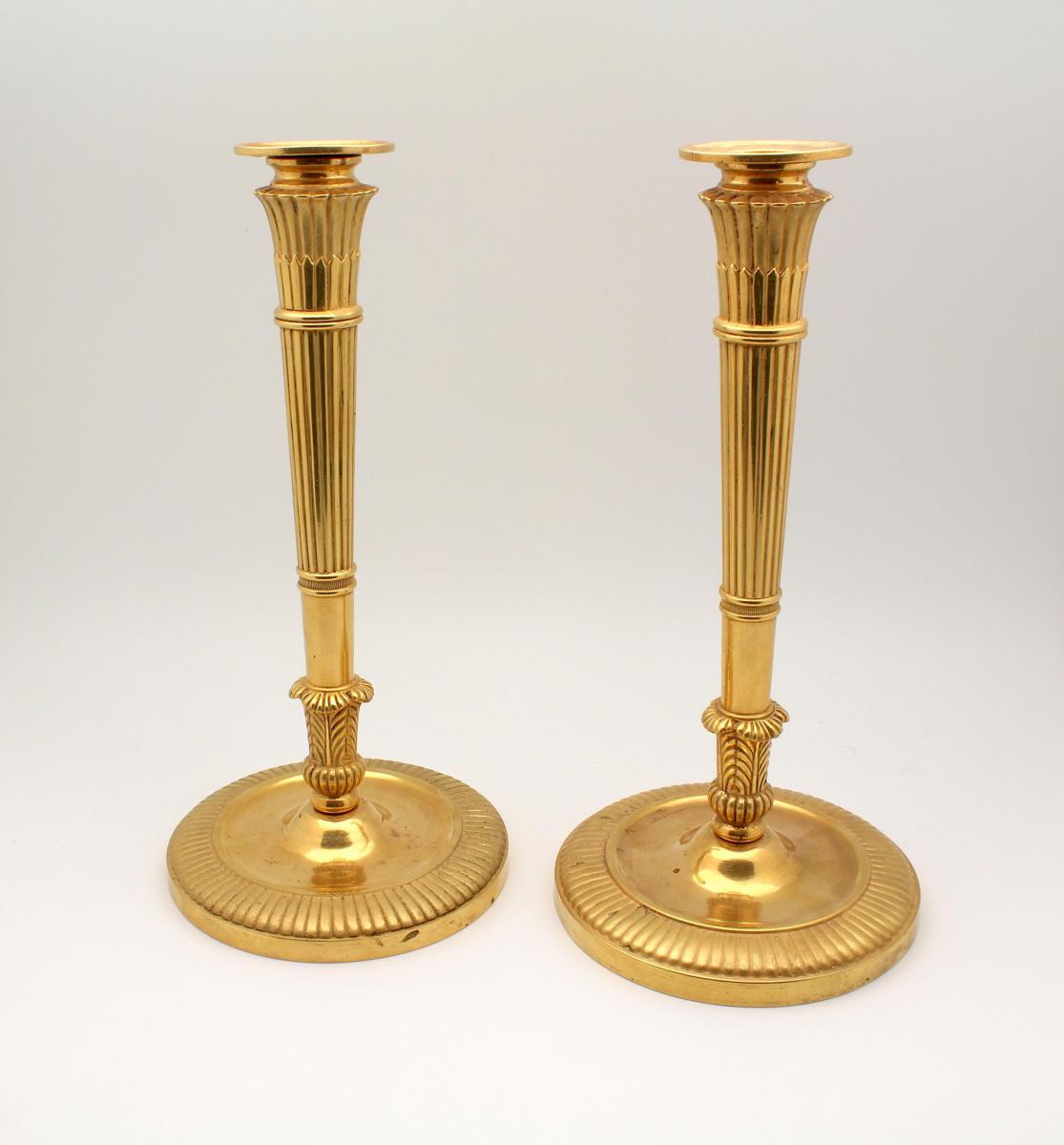 Pair Of Empire Gilt Bronze Candlesticks Attributed Galle