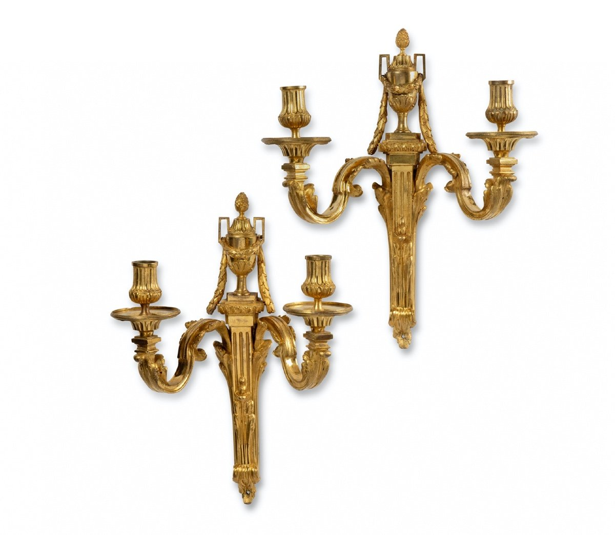 A Pair Of Gilt Bronze Louis XVI Twin Wall Lights