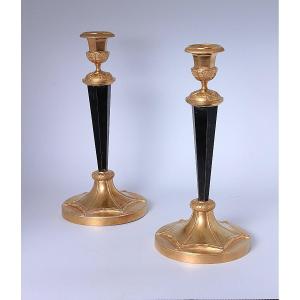 A Pair Of Empire Gilt-bronze Candlesticks, After The Model Delivered By Claude Galle To Fontain