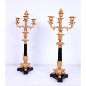 A Pair Of Charles X Gilt Bronze And Patinated Candelabra