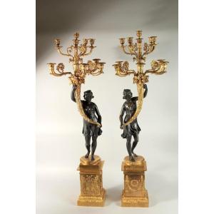 Monumentale Paire De Candélabres Empire d'Après Pierre-François Feuchère 