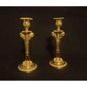 A Rare Pair Of Candlesticks From The Late Louis XVI Period - Directory