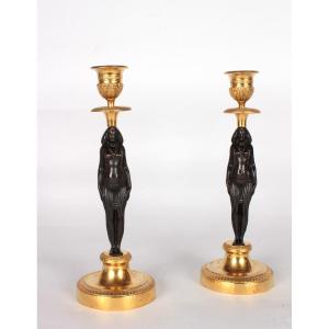 A Pair Of Pair Of Consulat Candlesticks , Circa 1795