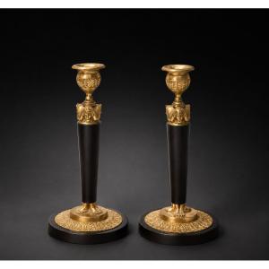 Pair Of Egyptian Candlesticks From The Empire Period, ‘retour D’egypte’. Circa 1805