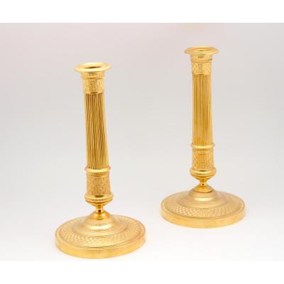 Pair Of Charles X Gilt Bronze Candlesticks 