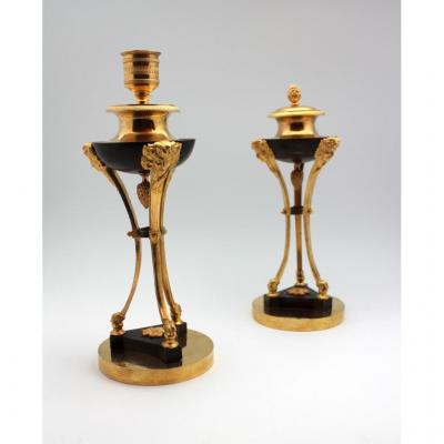 A Pair Of Directoire Gilt And Bronze Casollettes