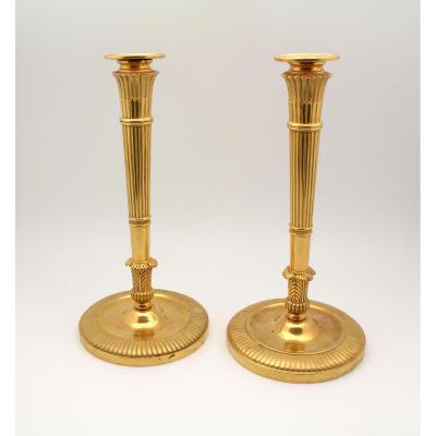 Pair Of Empire Gilt Bronze Candlesticks Attributed Galle