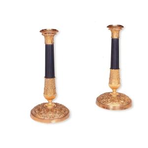 A Nice Pair Of Gilt Bronze Charles X Period Candlesticks