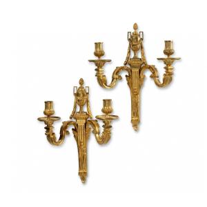 A Pair Of Gilt Bronze Louis XVI Twin Wall Lights