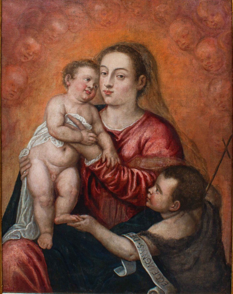 école De Titien, (1488/1490 -  1576)  Madonna Avec L’enfant Et Saint Jean-photo-2