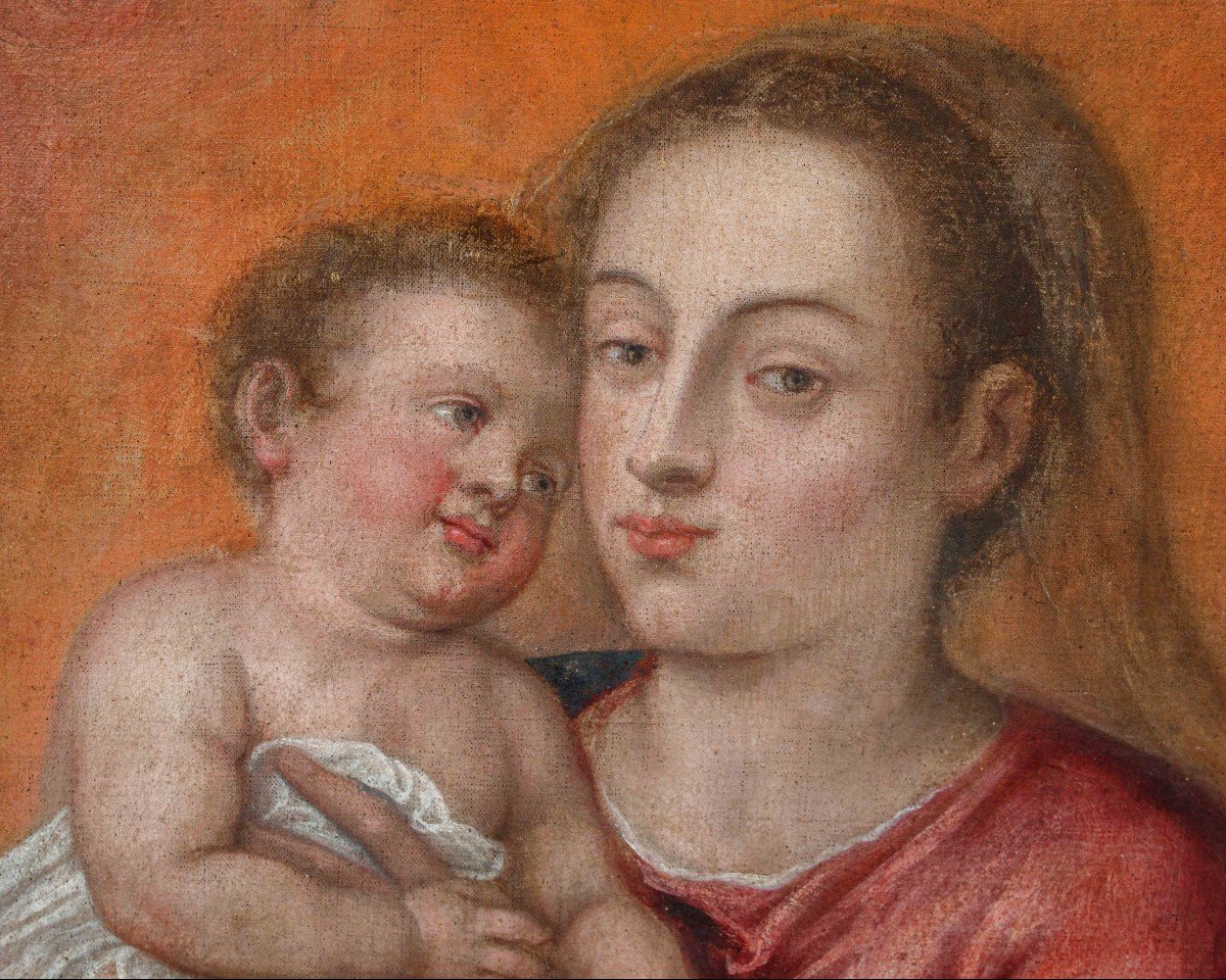 école De Titien, (1488/1490 -  1576)  Madonna Avec L’enfant Et Saint Jean-photo-4