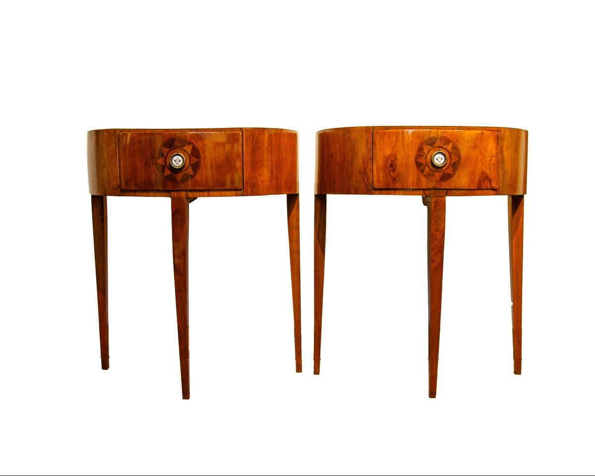 Vicenza, Late 18th Century, Pair Of Half Moon Bedside Tables