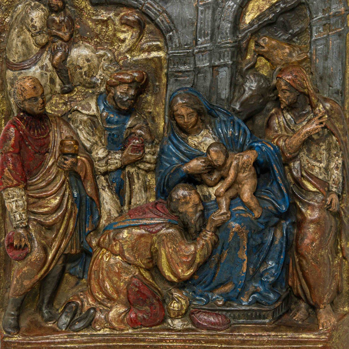 XVIIe Siècle, Adoration Des Mages, Terre Cuite Polychrome,-photo-2