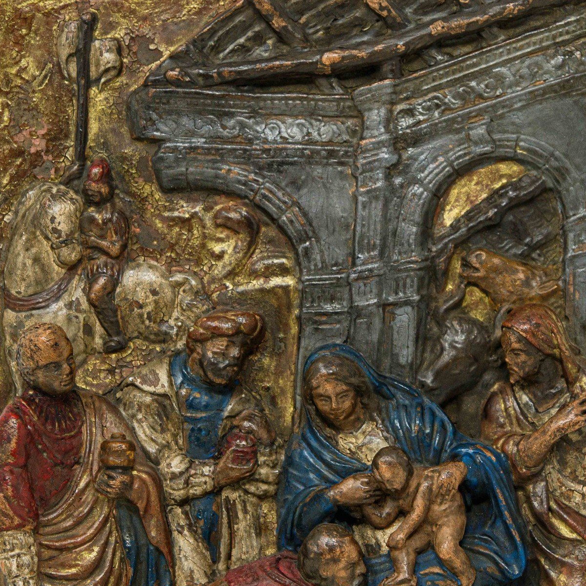 XVIIe Siècle, Adoration Des Mages, Terre Cuite Polychrome,-photo-3