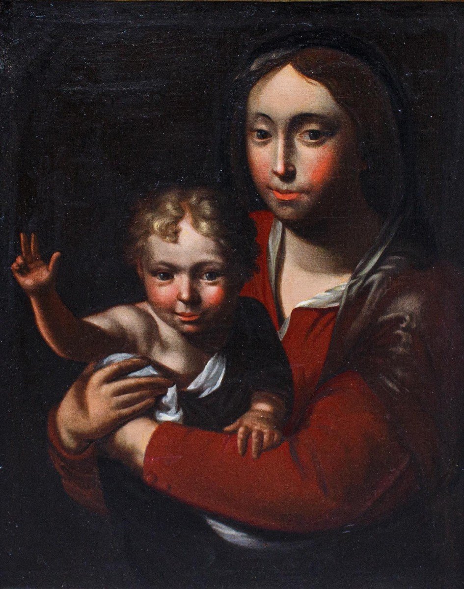 XVIIe Siècle, école Bergamasque, Vierge à L’enfant Bénissant  -photo-2