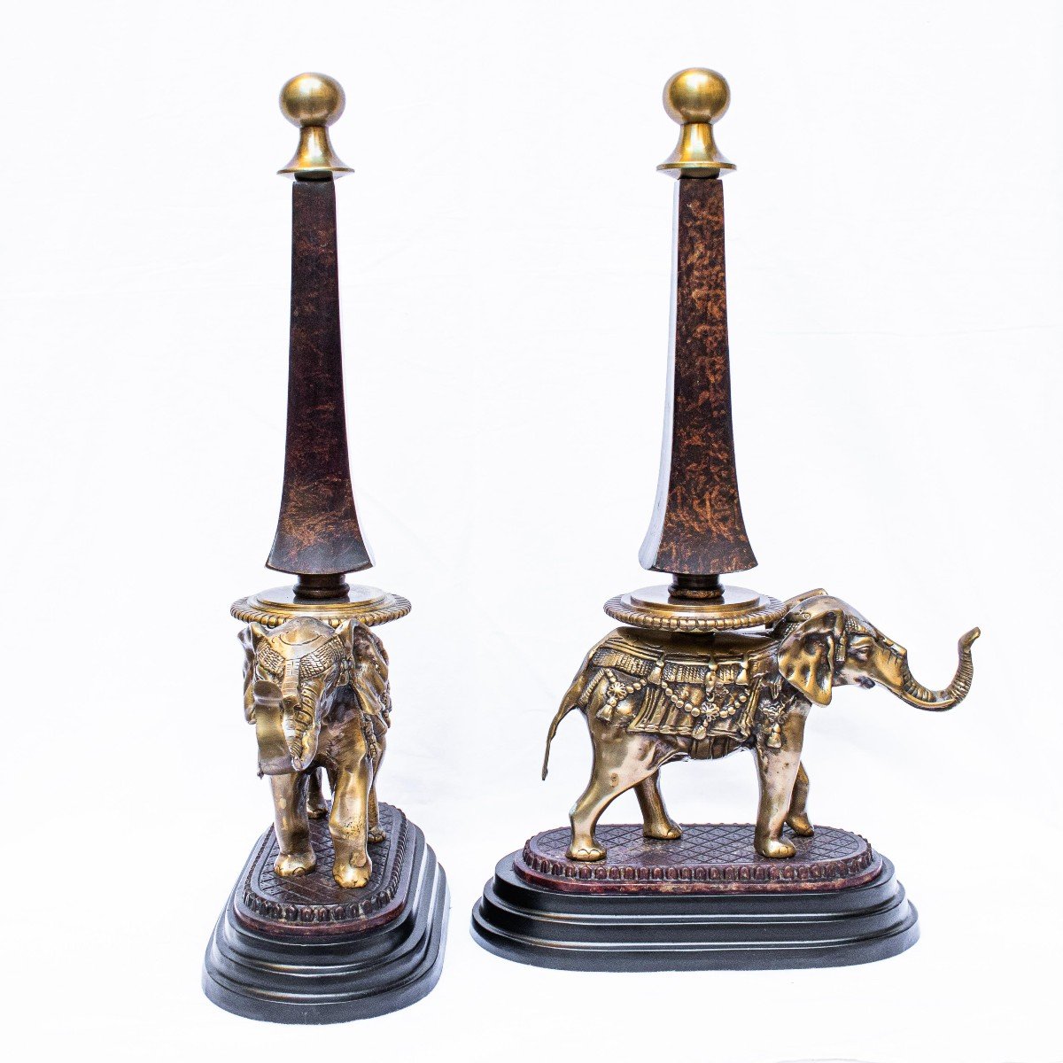 19ème Siècle, Paire D’obélisques Avec Des éléphants-photo-2