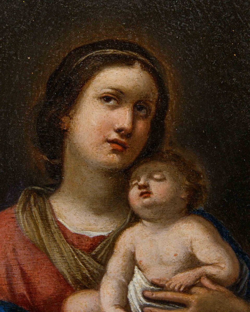 Roman School, 17th Century, Madonna And Child-photo-3