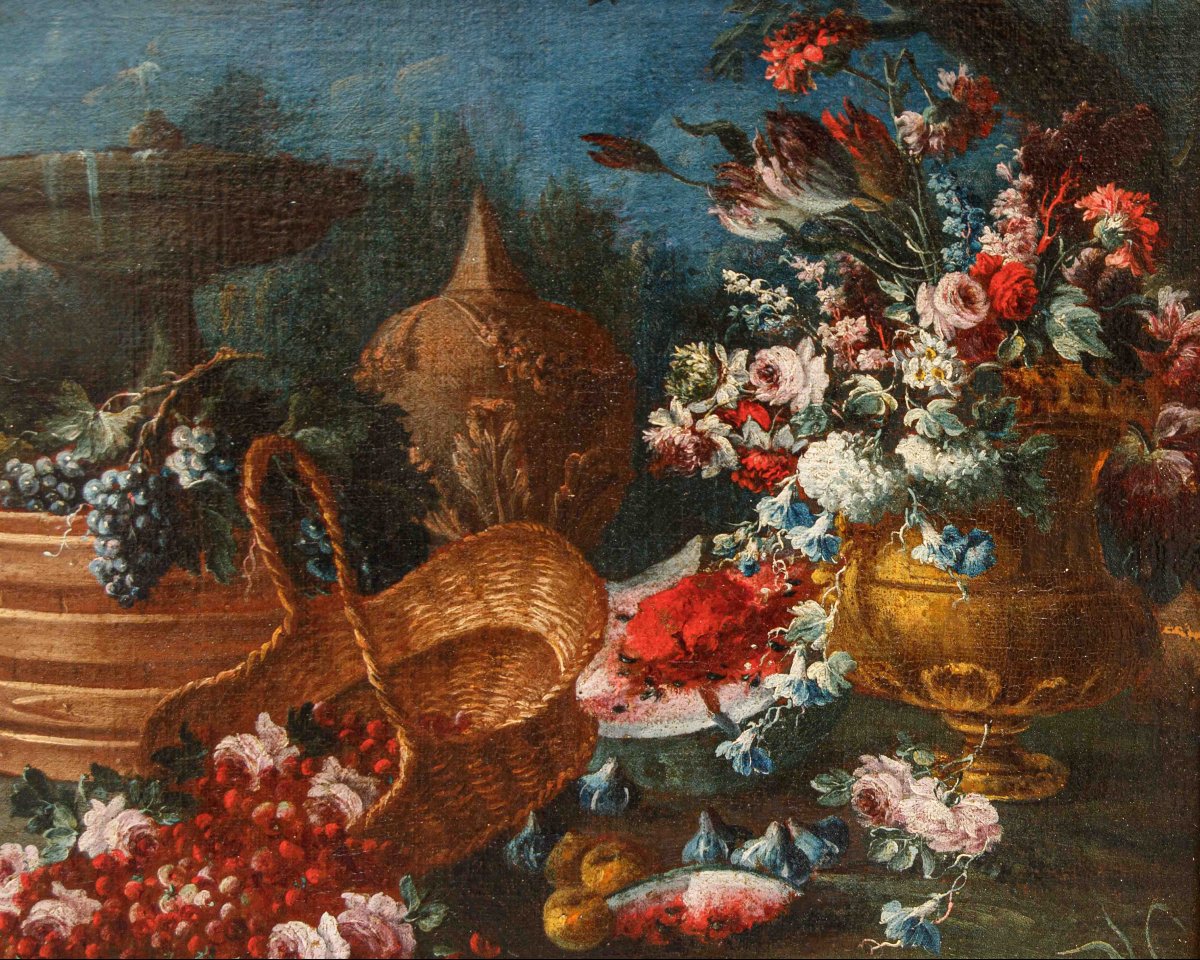 Gaspare Lopez (naples, 1650 Ca. - Florence, 1732), Still Life With Flowers And Plate -photo-2