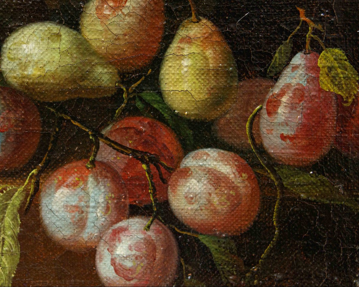 Roman School, XVII, Still Life With Pumpkin, Pears And Figs-photo-2