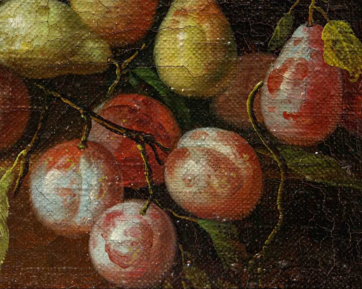 Roman School, XVII, Still Life With Pumpkin, Pears And Figs-photo-5