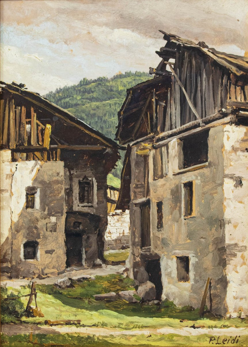Piero Leidi (Brescia, 1892 - Bedizzole, 1976),  Vue panoramique avec pont en bois-photo-2