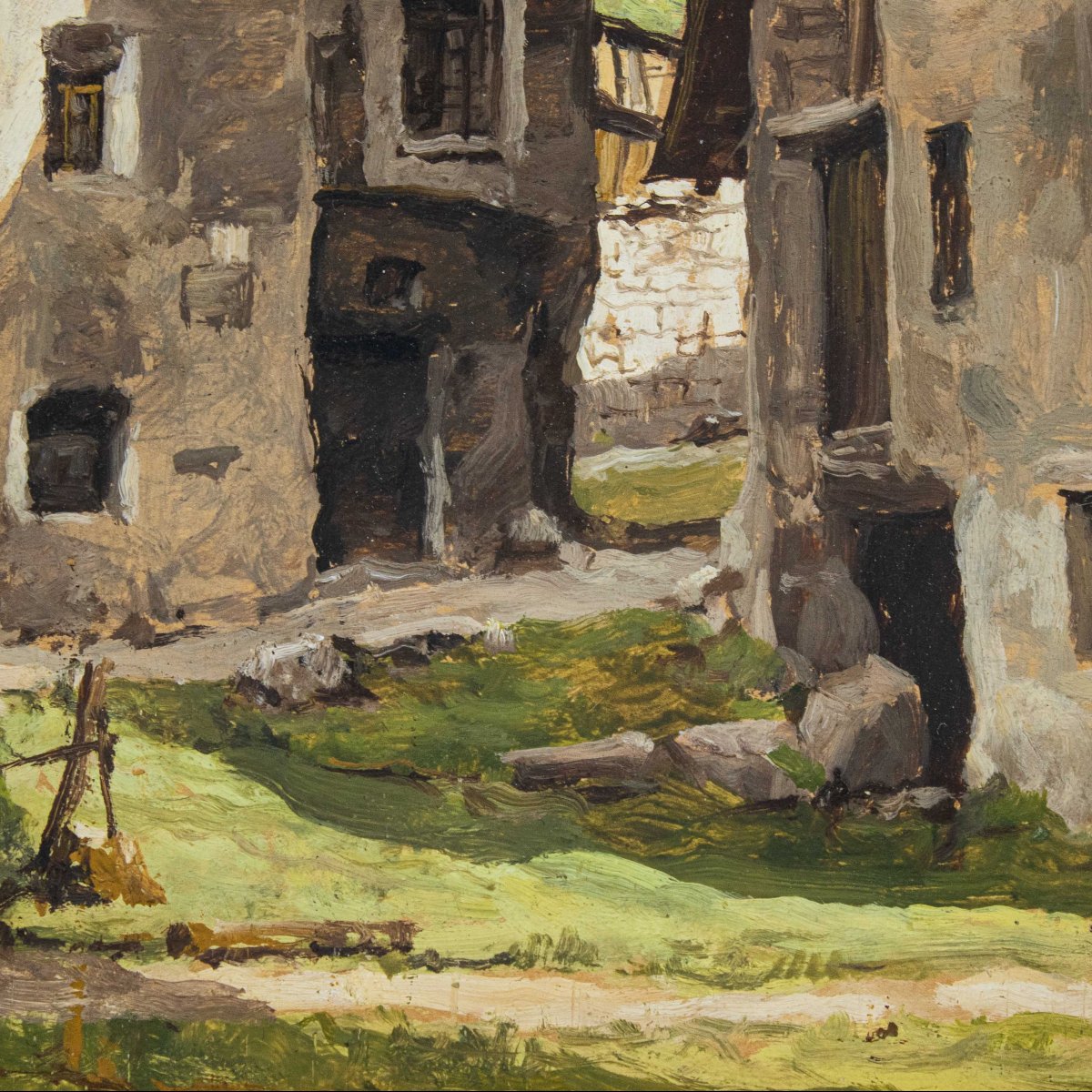 Piero Leidi (Brescia, 1892 - Bedizzole, 1976),  Vue panoramique avec pont en bois-photo-1