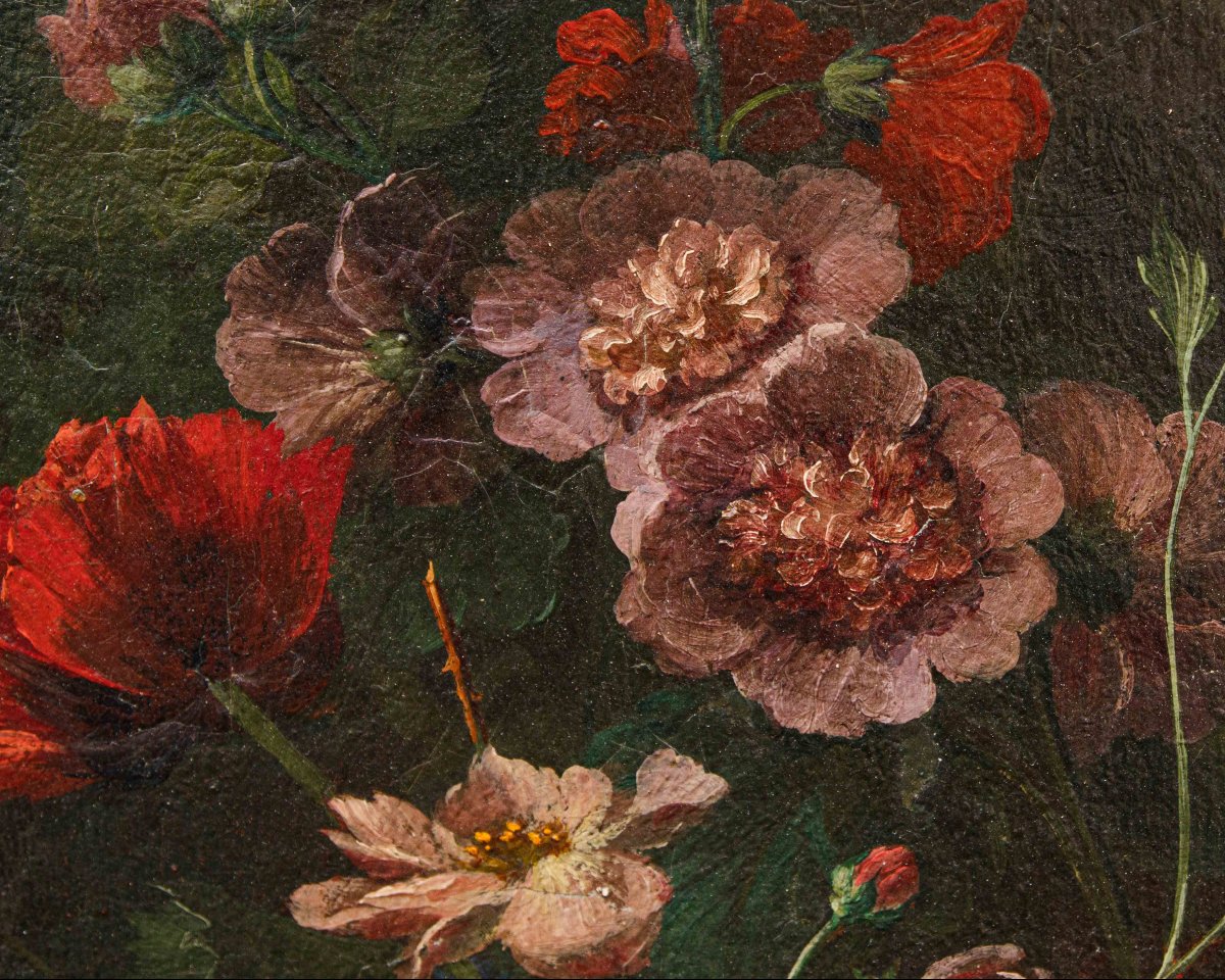 École lombarde, XIXe siècle, Composition de fleurs, fruits et fontaine-photo-6
