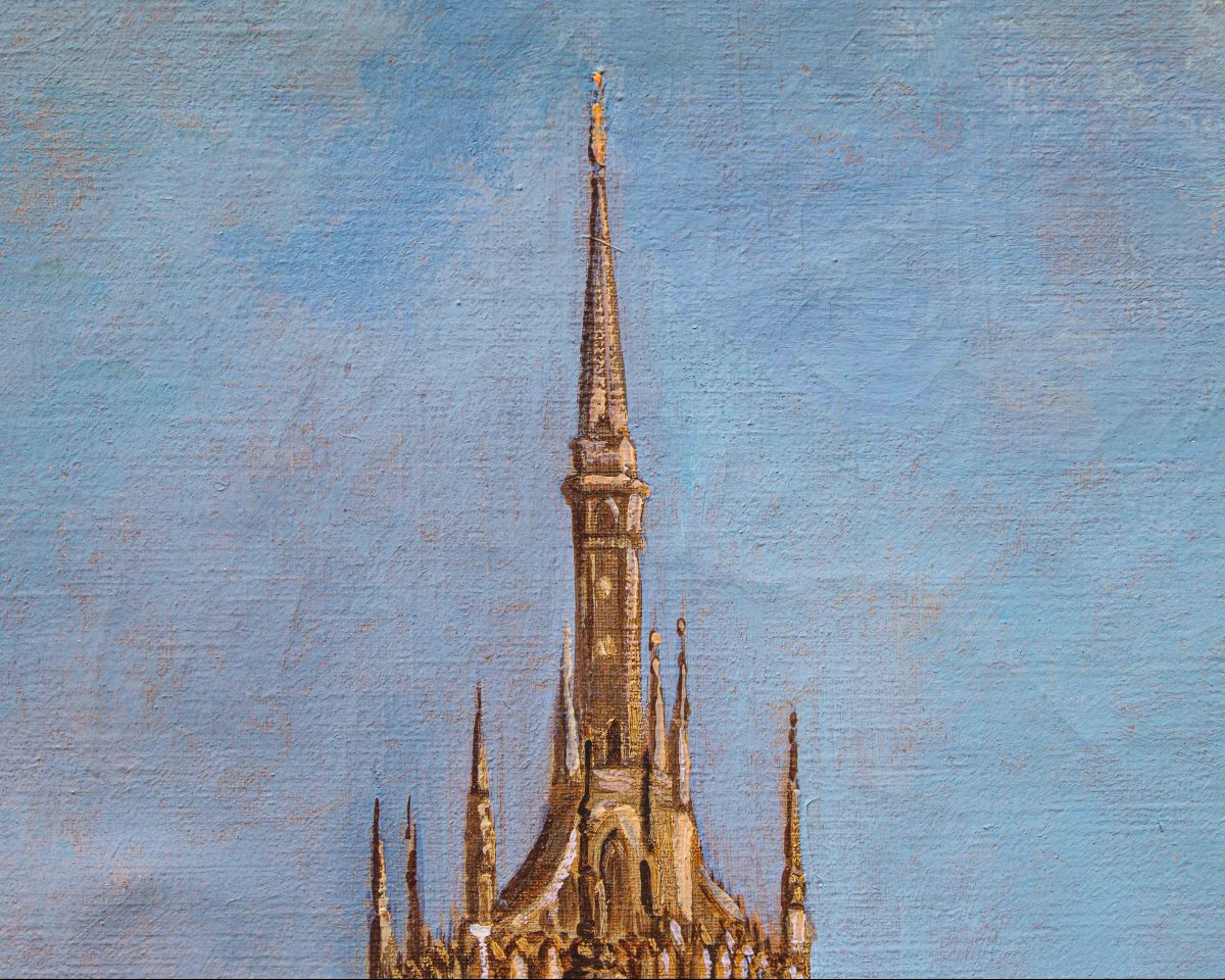 Giulio Vitali, XXe siècle,  Vue de la cathédrale de Milan-photo-4