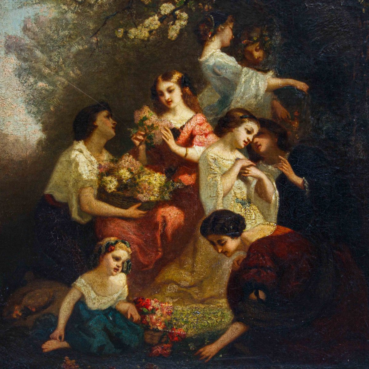 Nicolas Auguste Laurens (Pontailler-sur-Saône, 1829-1908),  Les femmes qui cueillent des fleurs-photo-2