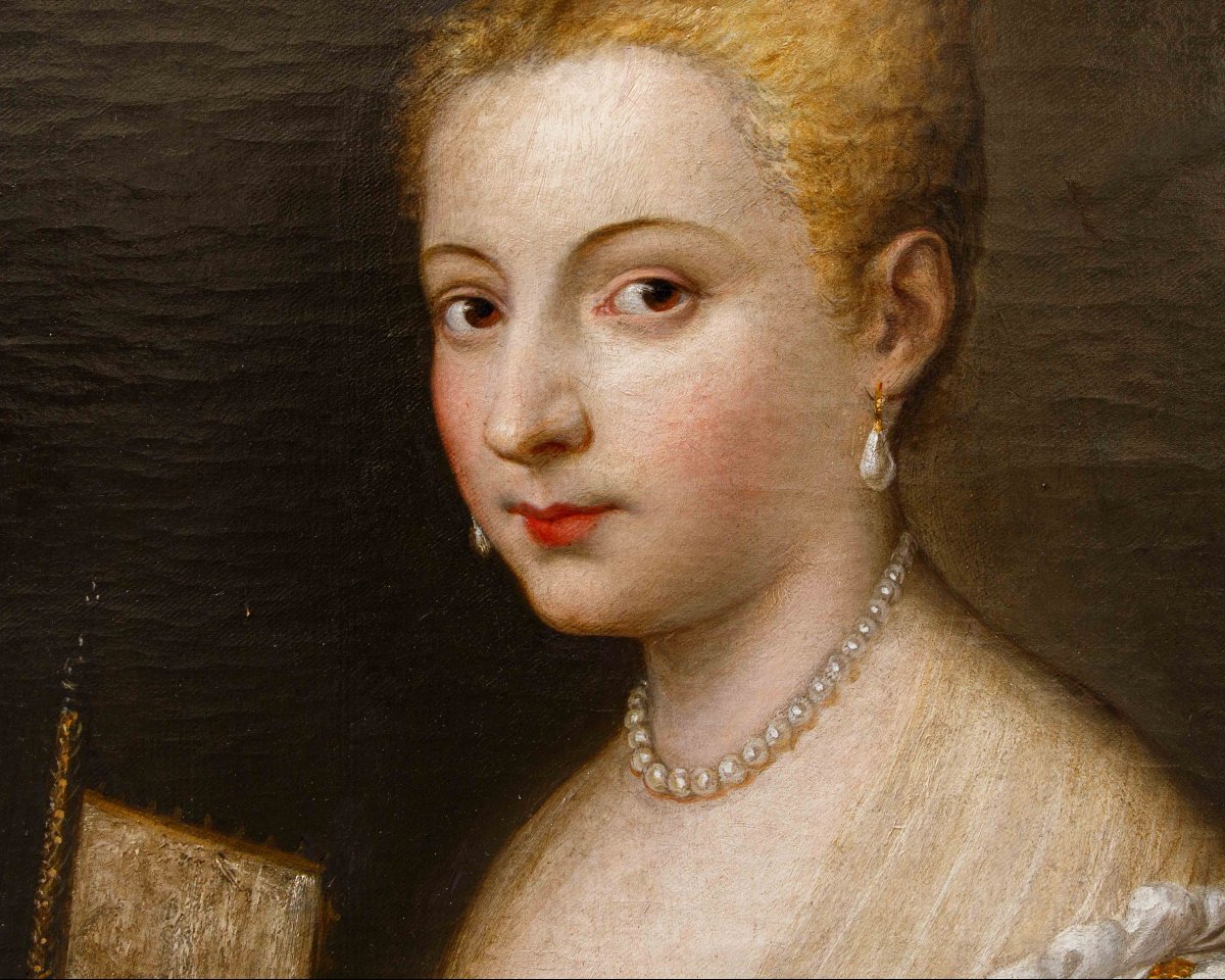 École vénitienne, XVIIIe siècle, Portrait de gentilfemme avec éventail-photo-4