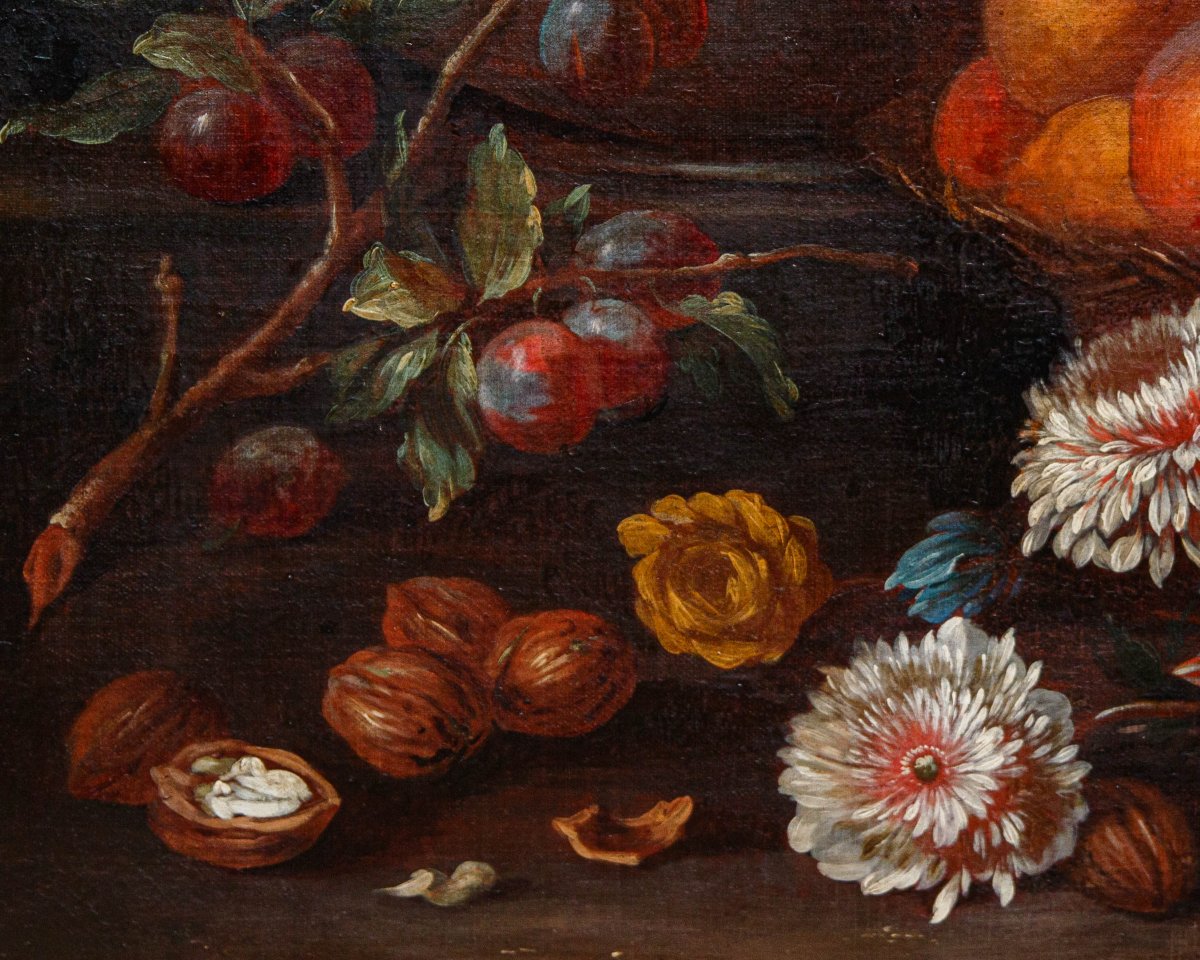 Nature morte avec figues, pêches, raisins et fleurs-photo-2