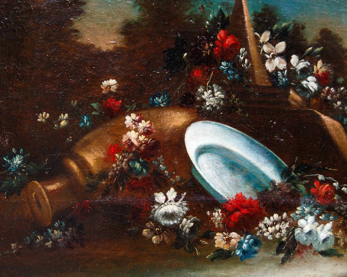 Nature Morte Avec Des Fleurs, De La Vaisselle Et De L’architecture En Arrière-plan-photo-2