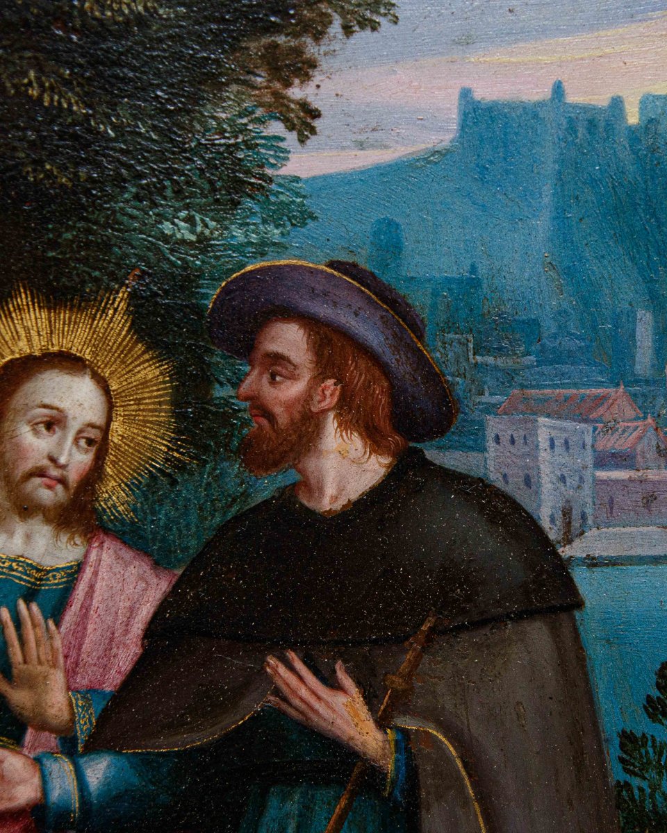 D’une gravure de Johannes Sadeler, XVIIe siècle, Jésus sur le chemin d’Emmaüs-photo-1