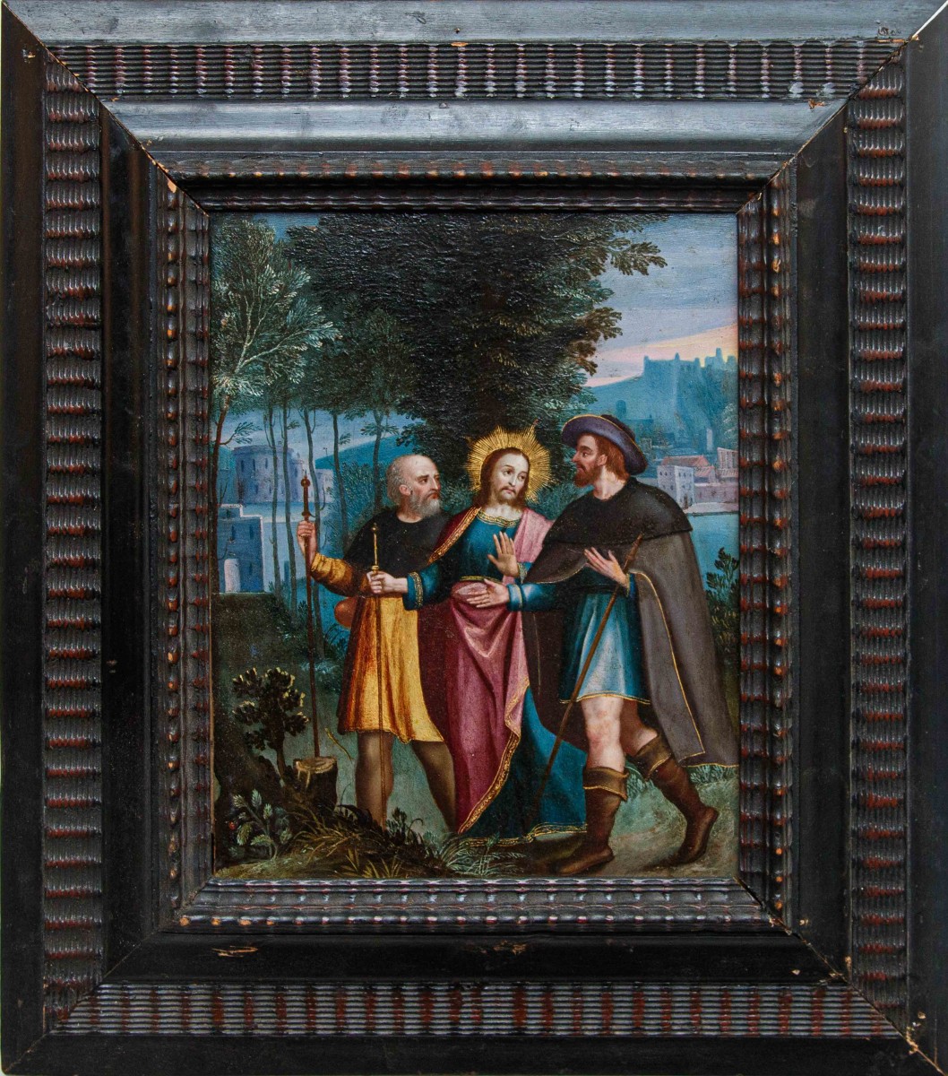 D’une gravure de Johannes Sadeler, XVIIe siècle, Jésus sur le chemin d’Emmaüs
