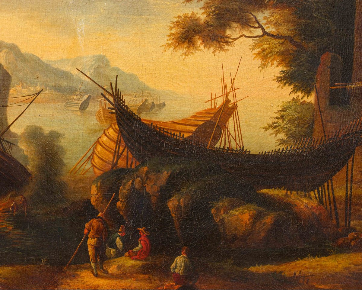 Disciple de Salvator Rosa (Naples, 1615 - Rome 1673), Vue avec la baie-photo-2
