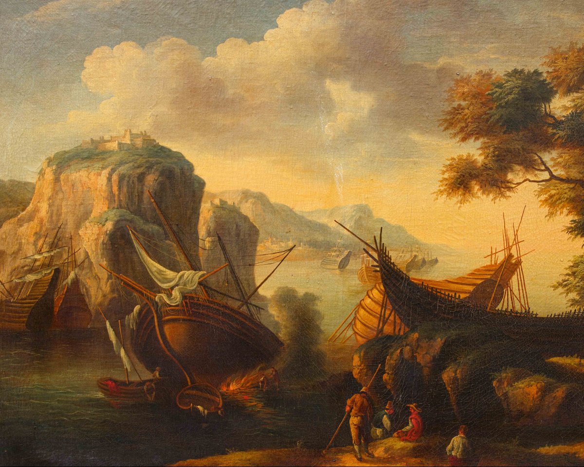 Disciple de Salvator Rosa (Naples, 1615 - Rome 1673), Vue avec la baie-photo-3