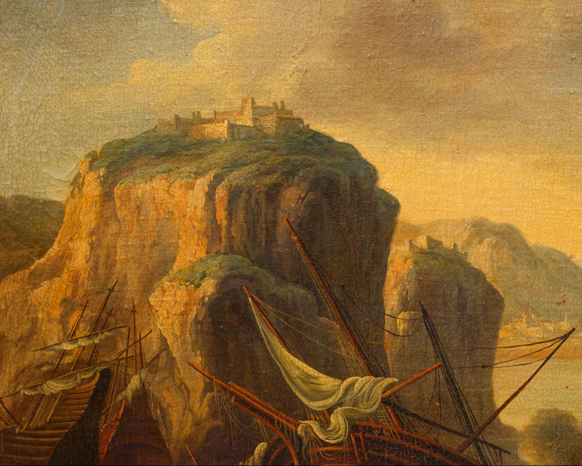 Disciple de Salvator Rosa (Naples, 1615 - Rome 1673), Vue avec la baie-photo-1