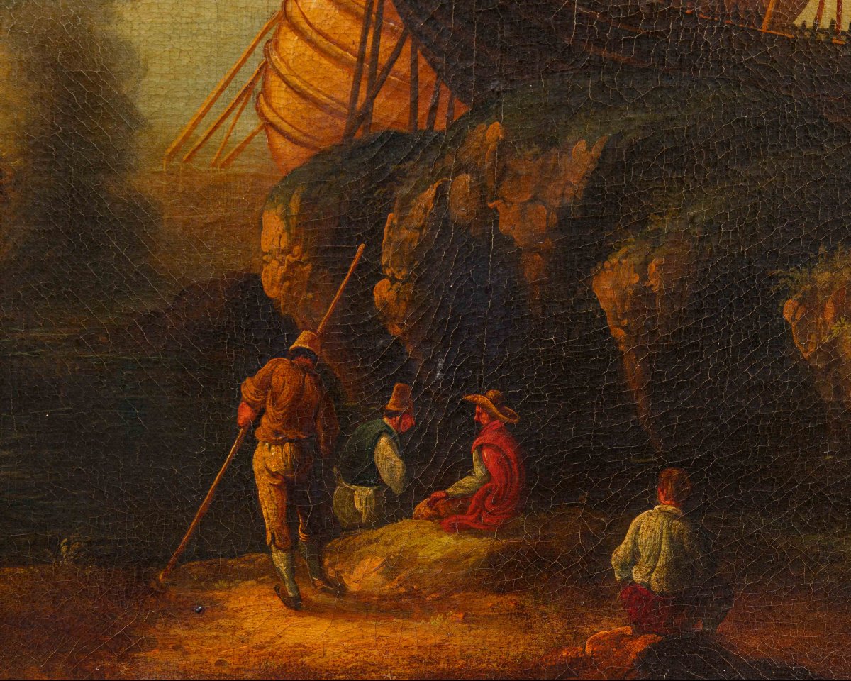 Disciple de Salvator Rosa (Naples, 1615 - Rome 1673), Vue avec la baie-photo-2