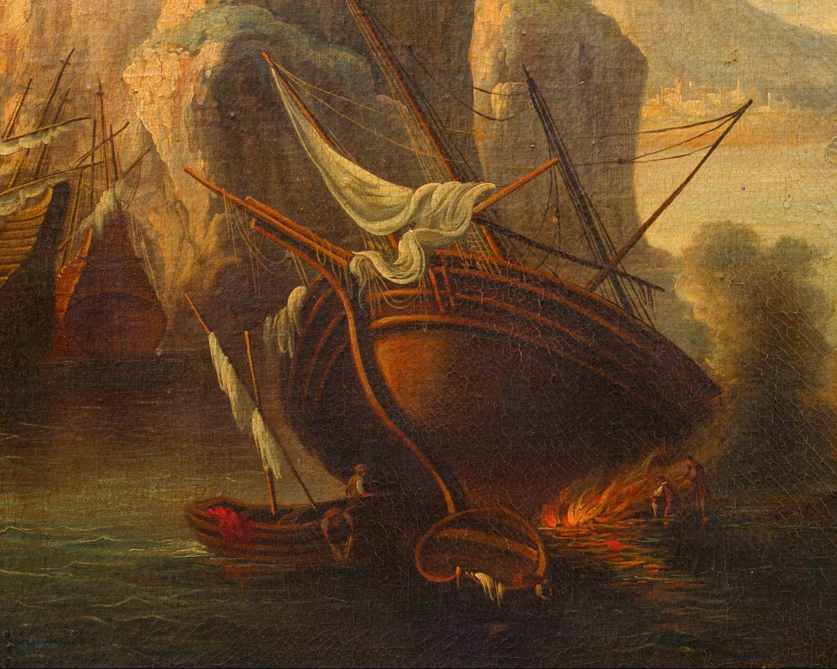 Disciple de Salvator Rosa (Naples, 1615 - Rome 1673), Vue avec la baie-photo-3