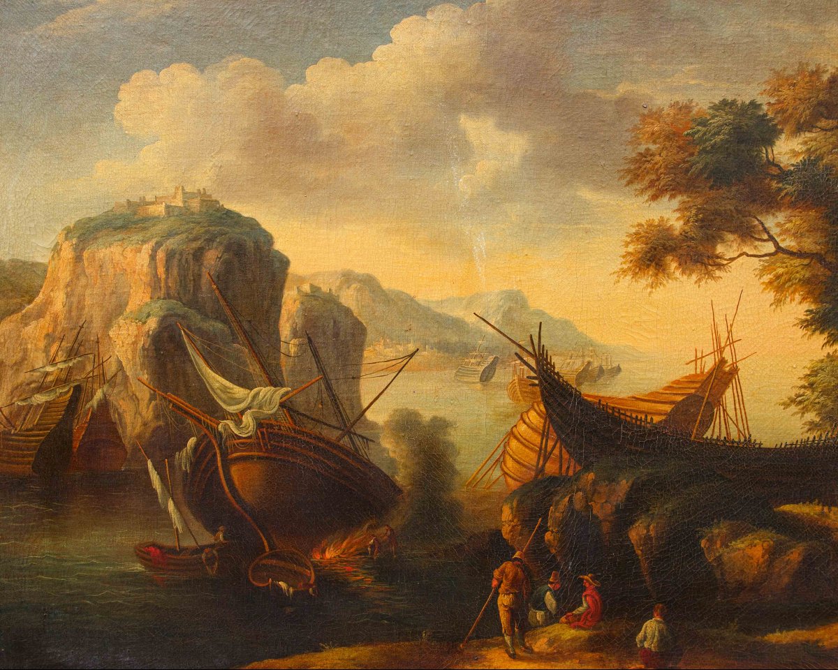Disciple de Salvator Rosa (Naples, 1615 - Rome 1673), Vue avec la baie-photo-5
