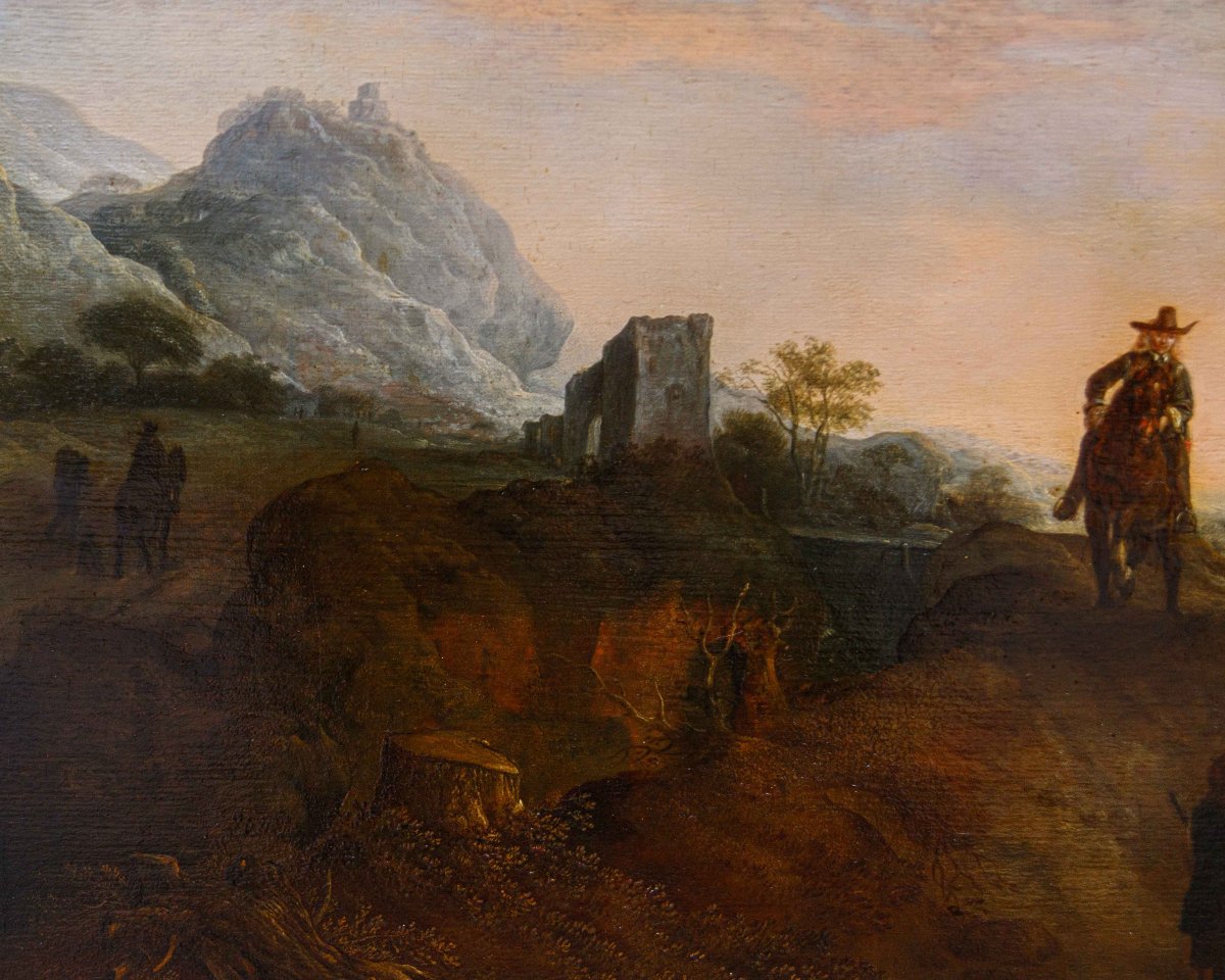 Disciple de Dirk Stoop (Dordrecht, 1610 - Utrecht, 1686), Sentier avec voyageurs-photo-4