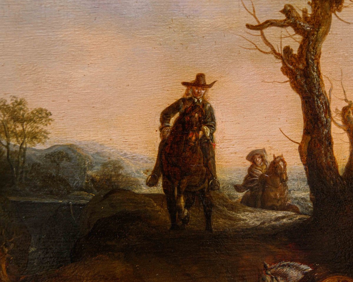 Disciple de Dirk Stoop (Dordrecht, 1610 - Utrecht, 1686), Sentier avec voyageurs-photo-2