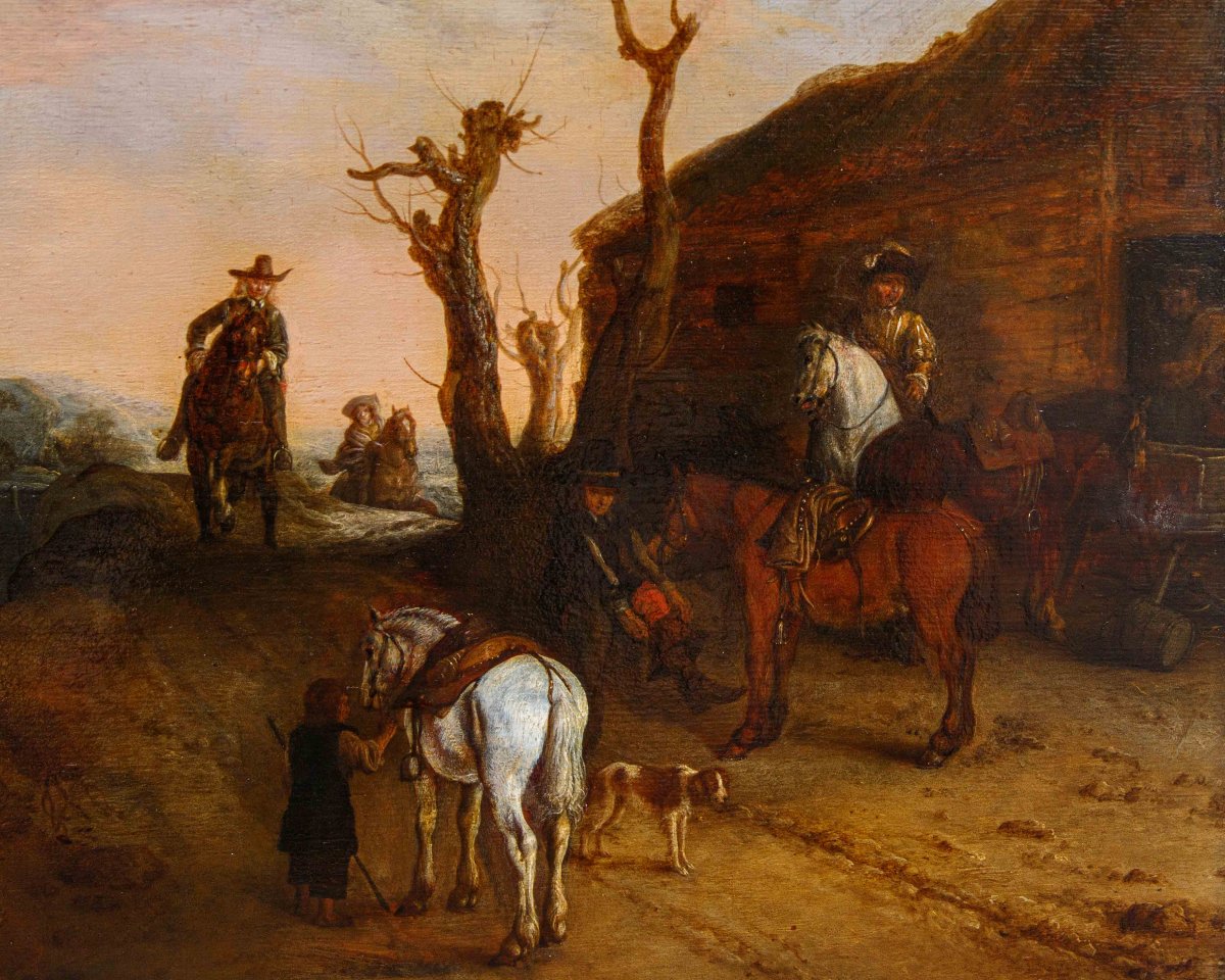 Disciple de Dirk Stoop (Dordrecht, 1610 - Utrecht, 1686), Sentier avec voyageurs-photo-4