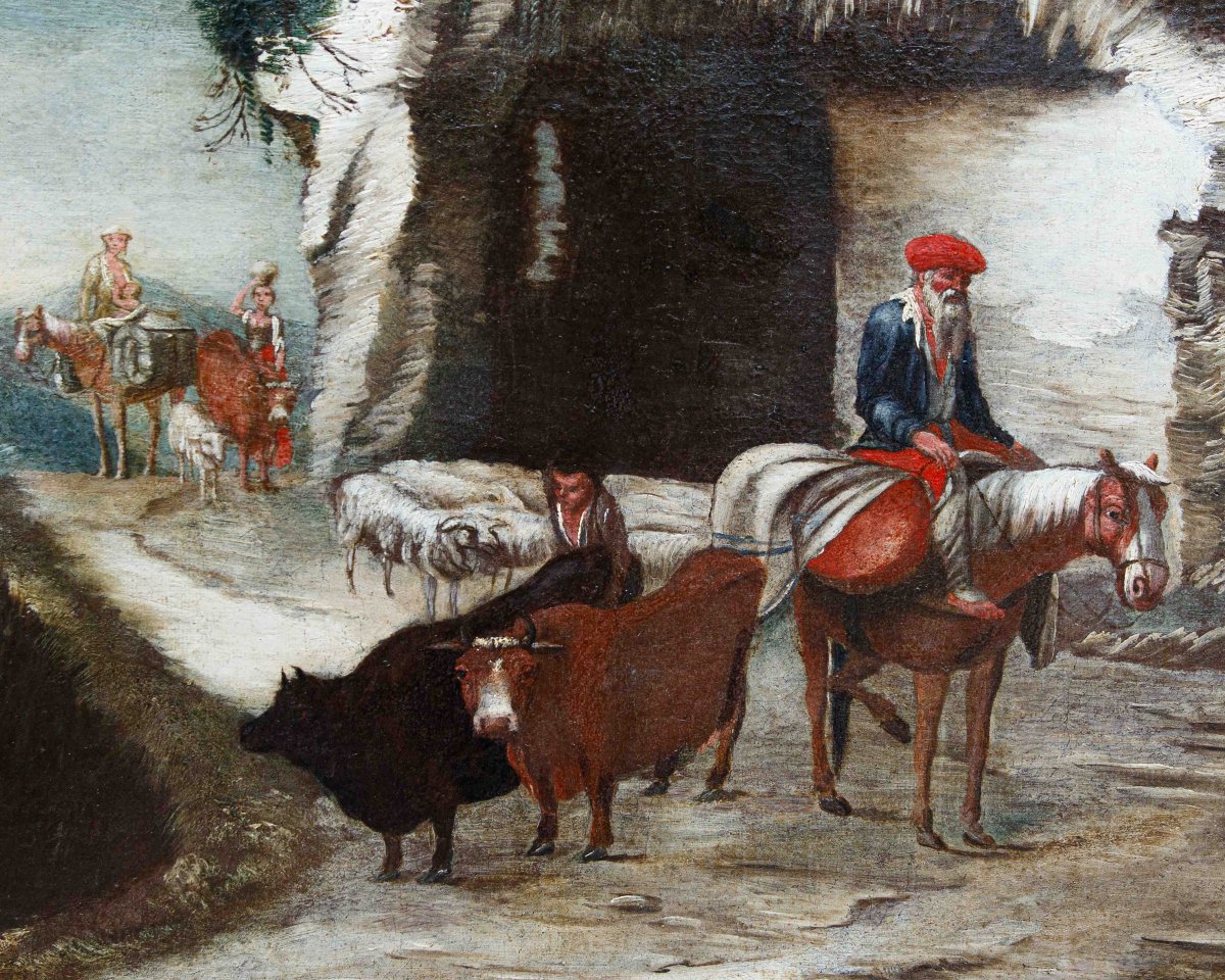 Antonio Travi Known As Sestri,  Landscape With Ruins, Farmers And Shepherds-photo-4
