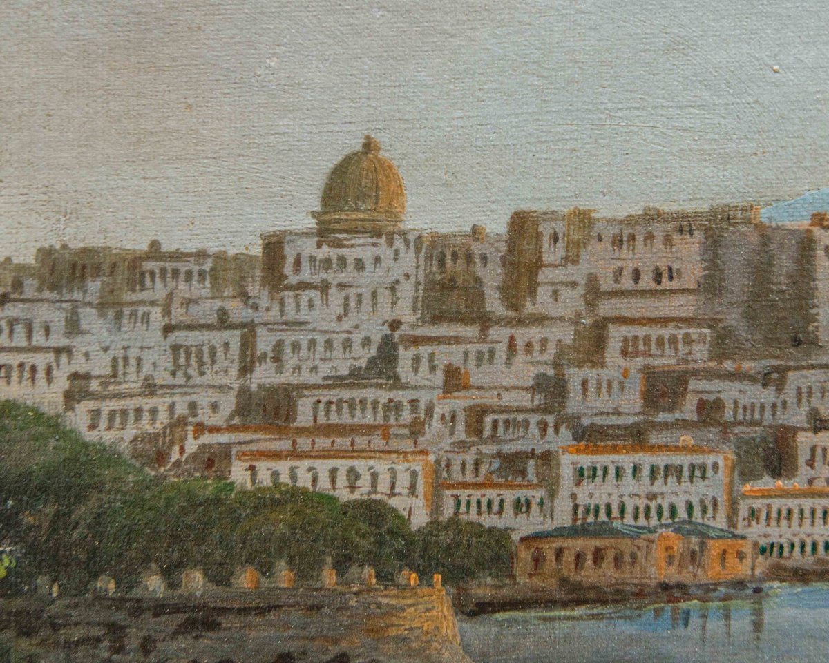 19th Century, Two Sea Views With The Aragonese Castle Of Baia And The Gulf Of Naples-photo-2