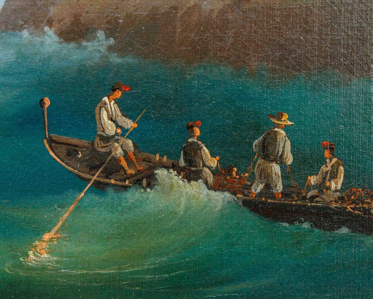 19th Century, Two Sea Views With The Aragonese Castle Of Baia And The Gulf Of Naples-photo-7