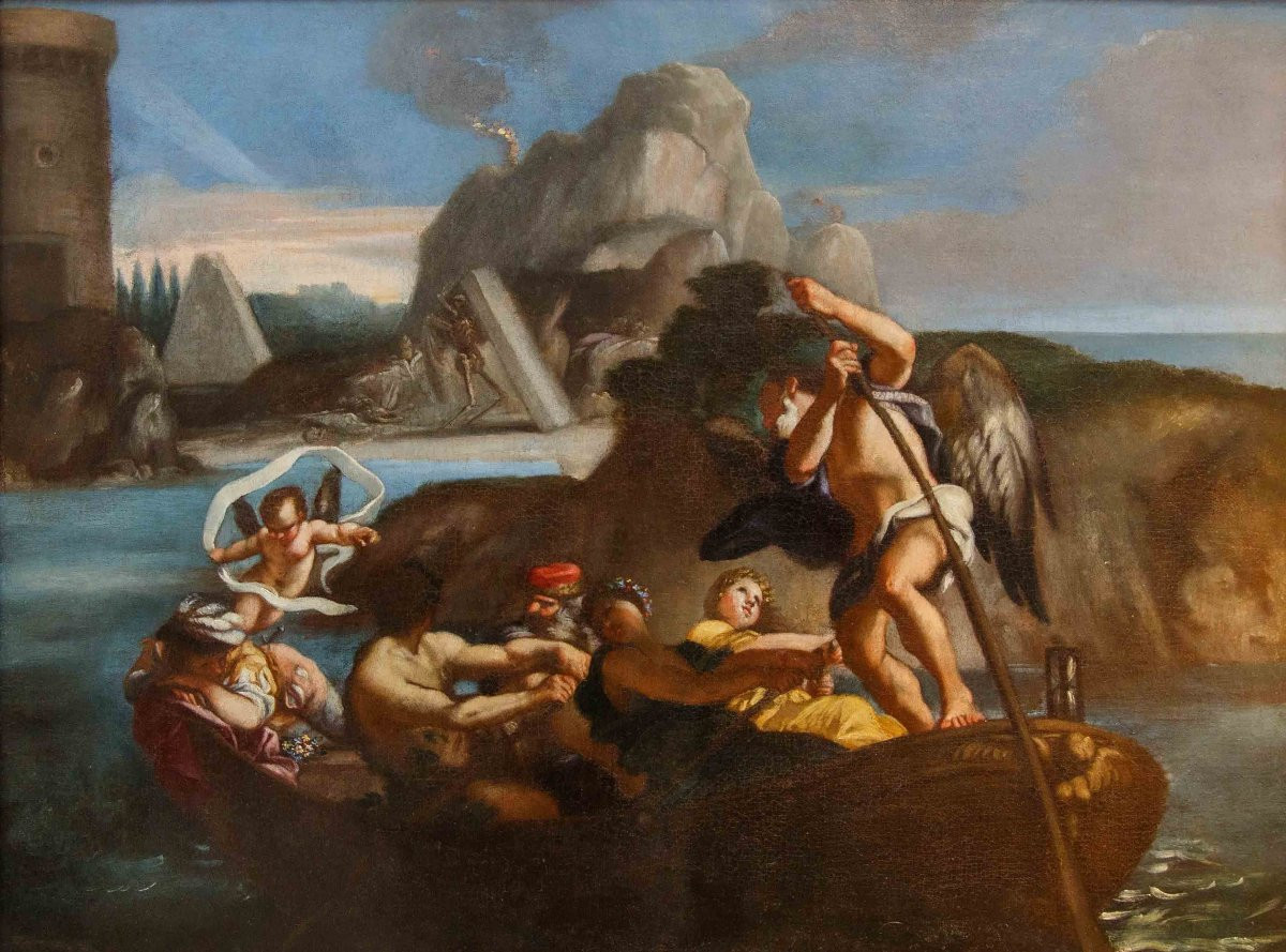 École napolitaine, 17ème siècle,  Charon transporte les âmes-photo-2