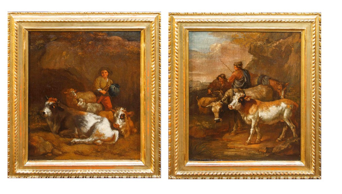 Francesco Londonio (Milan, 1723 -1783)  Paysages avec des bergers et des troupeaux